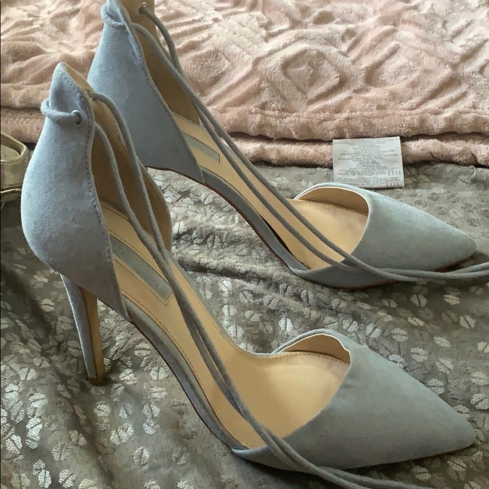 Light blue lace up heels